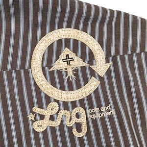LRG Lifted Research Group Shirt Men XXL Brown Blue Stripe Button Down Logo NWOT